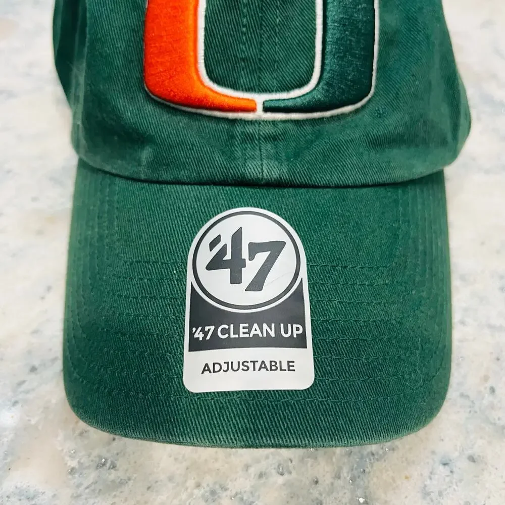 Miami Hurricanes 47 Brand Clean Up Hat Men's Green Adjustable U Baseball Cap